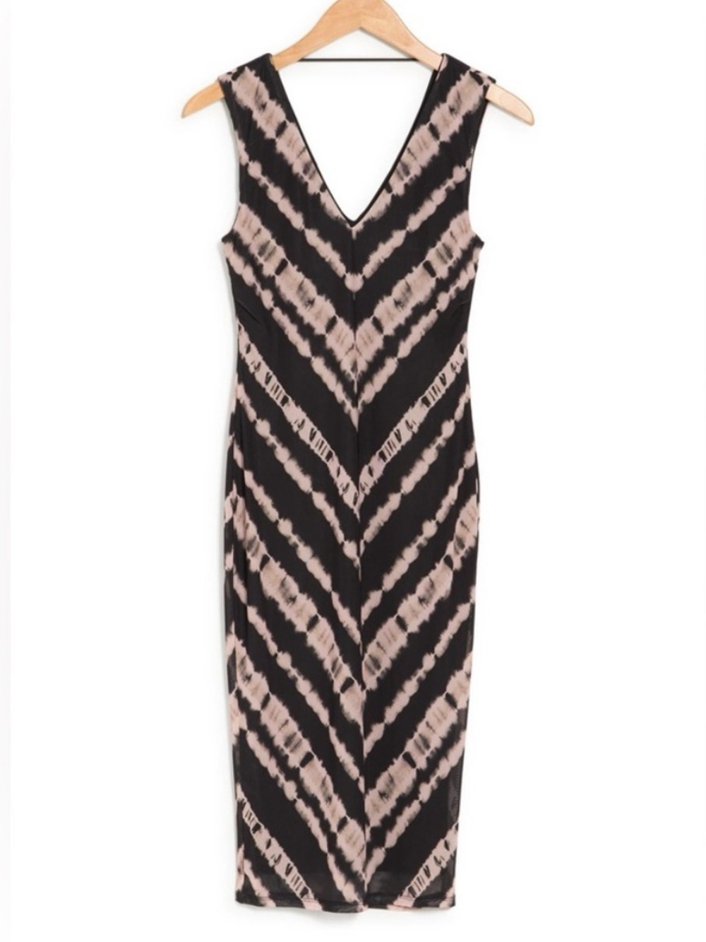 AFRM Ariana Sleeveless Mesh Midi Dress Black & Noir Nude Chevron Print Medium